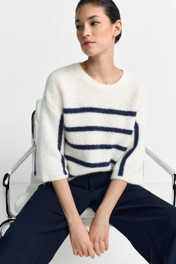 STRIPED SS SWEATER, MIDNIGHT BLUE