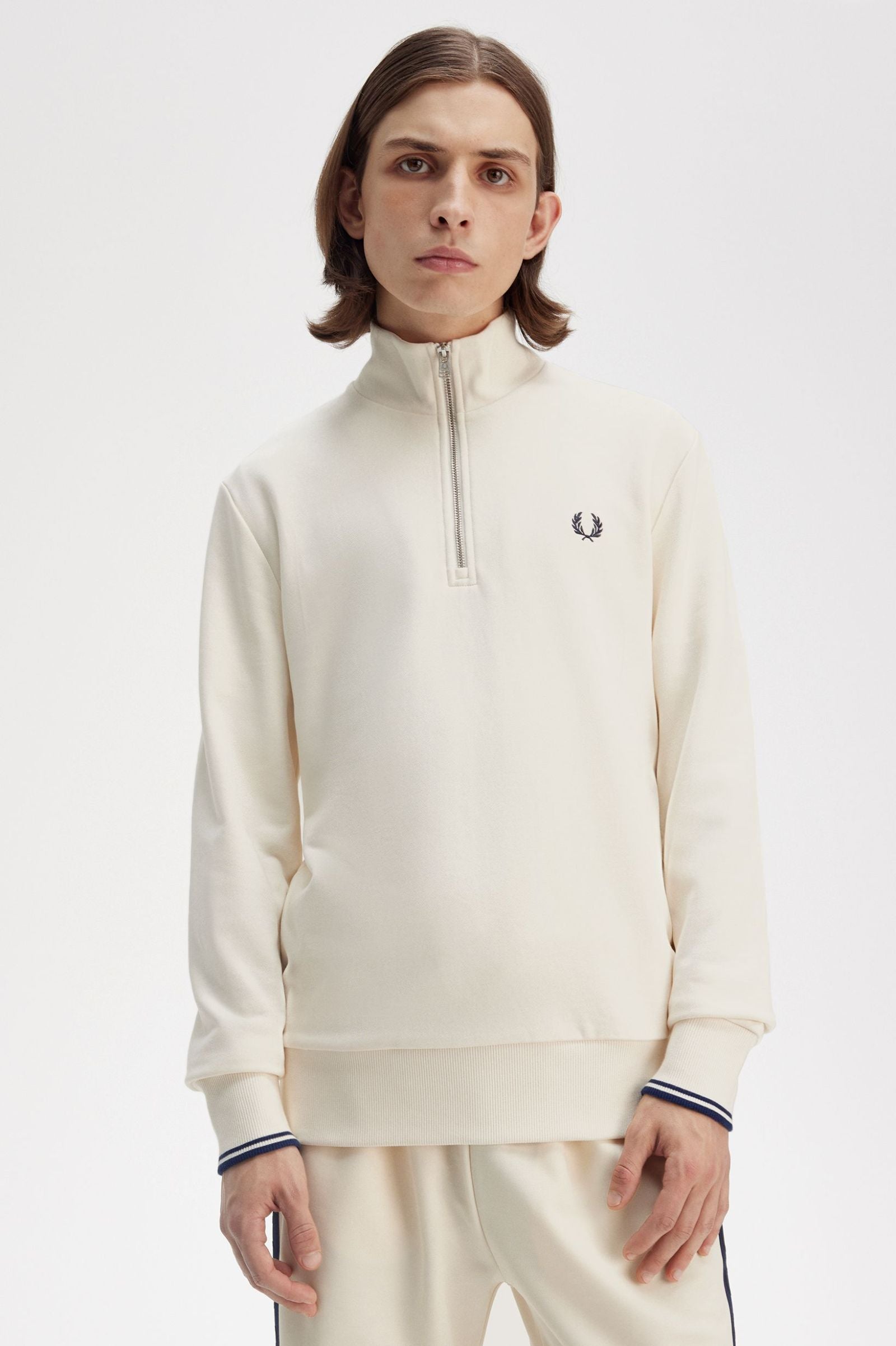 Half Zip Sweatshirt, Ecru/Tennis Blue