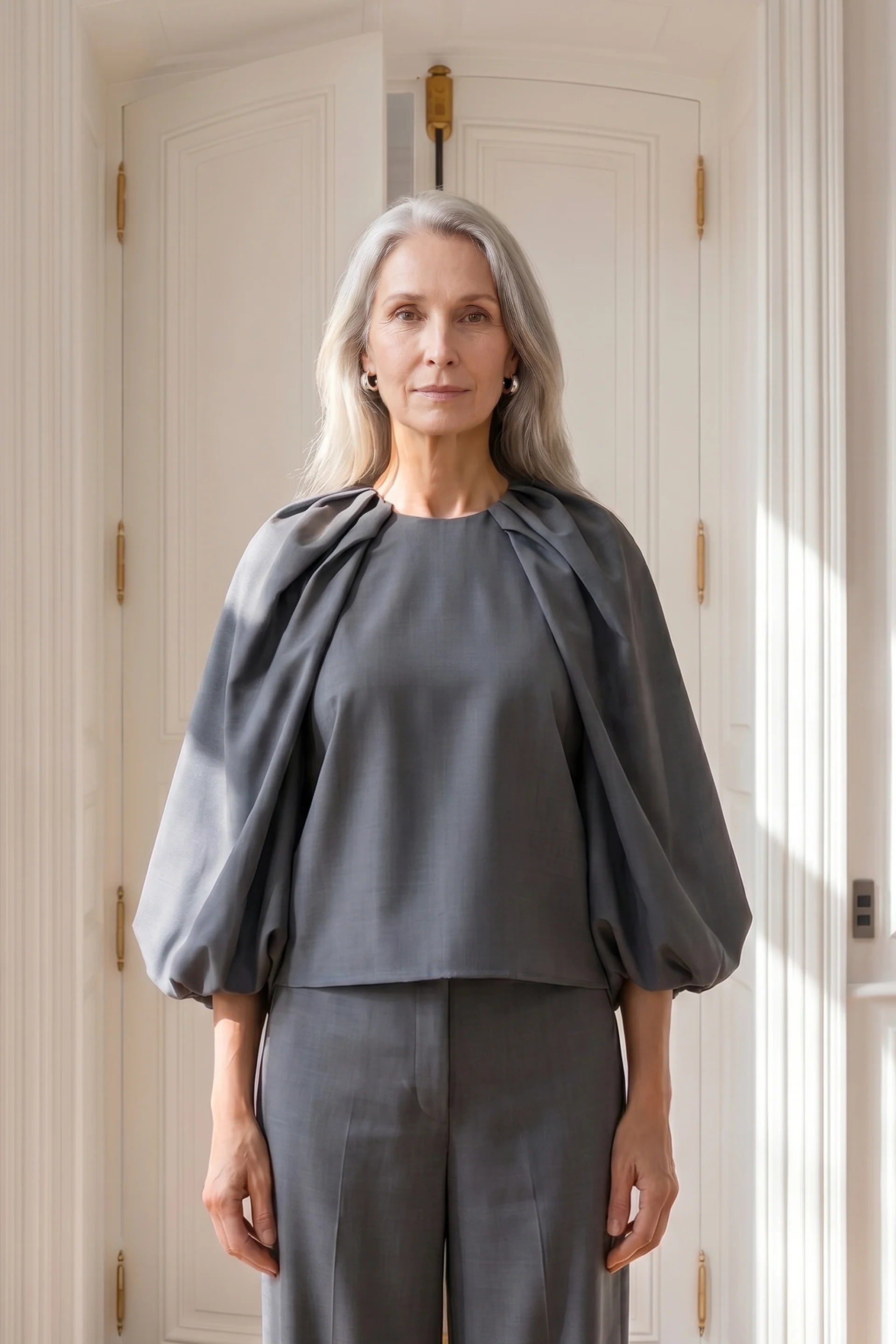 SINCLAIR BALLOON BLOUSE, STEEL GREEN