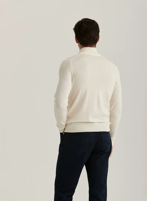 MERINO JOHN ZIP KNIT, OFF WHITE
