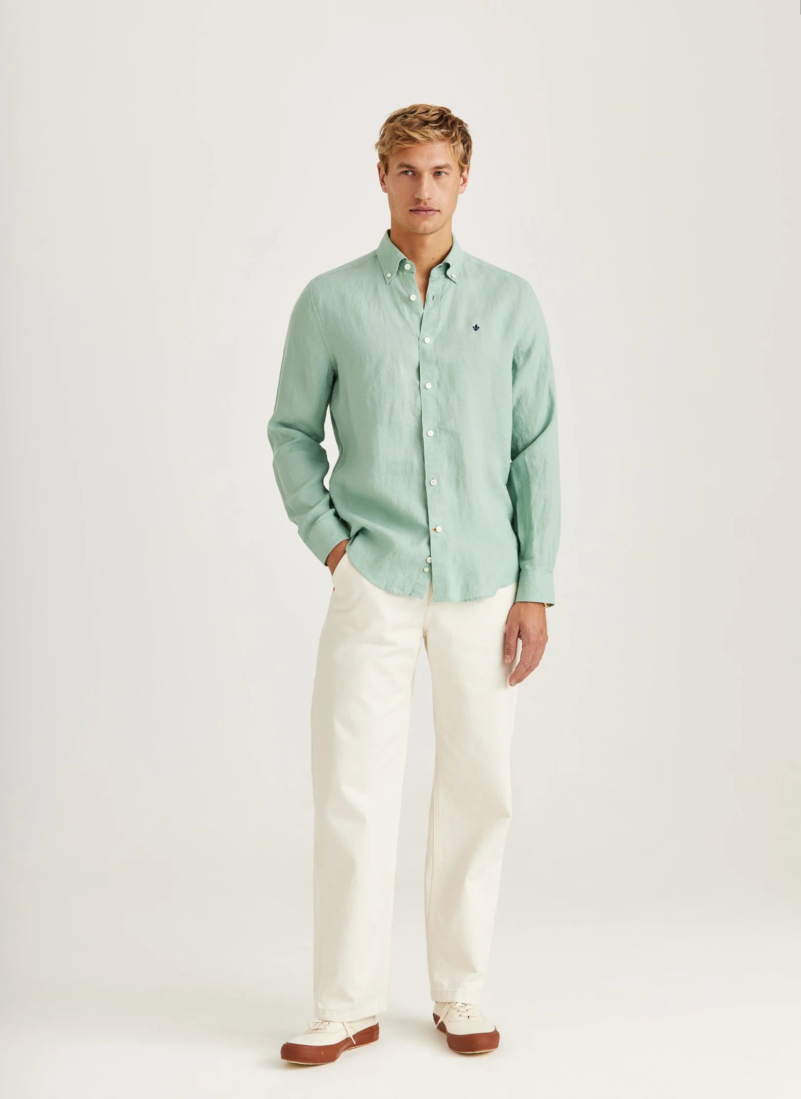 Douglas Linen Shirt, Classic Fit, Green