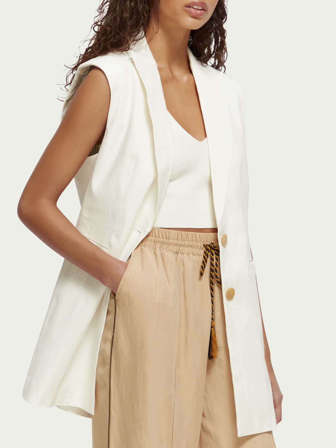 Longer length summer gilet, off white
