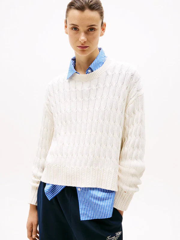 SOFT CO CABLE C-NK LS SWEATER, IVORY PETAL