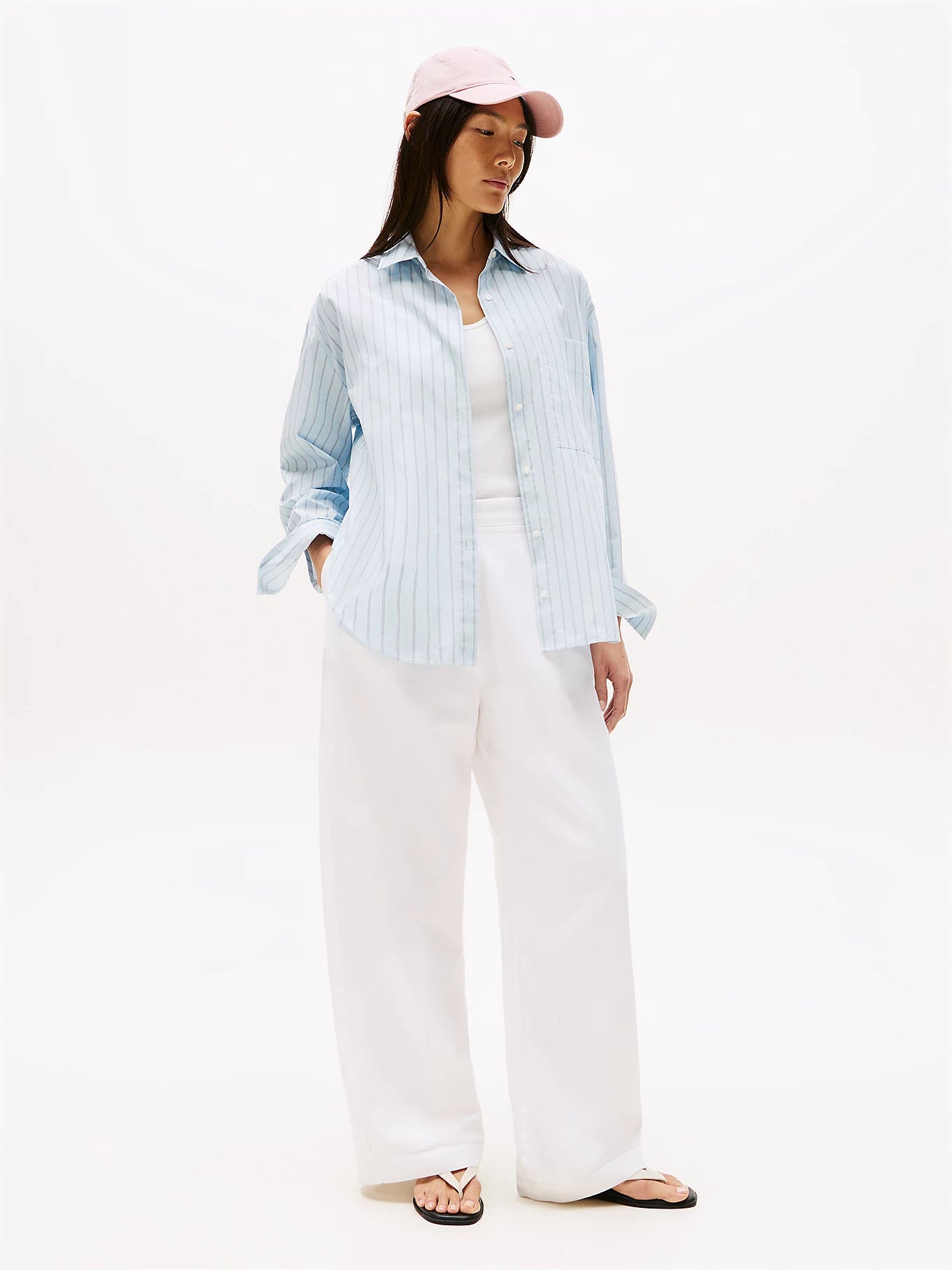 ESS Poplin New Easy Shirt, Textured Thin Stp/Breezy Blue