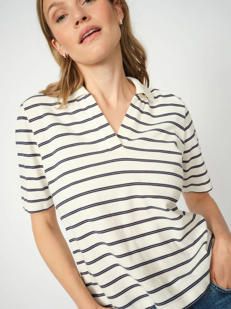 MILENA STRIPE POLO, MARITIME BLUE