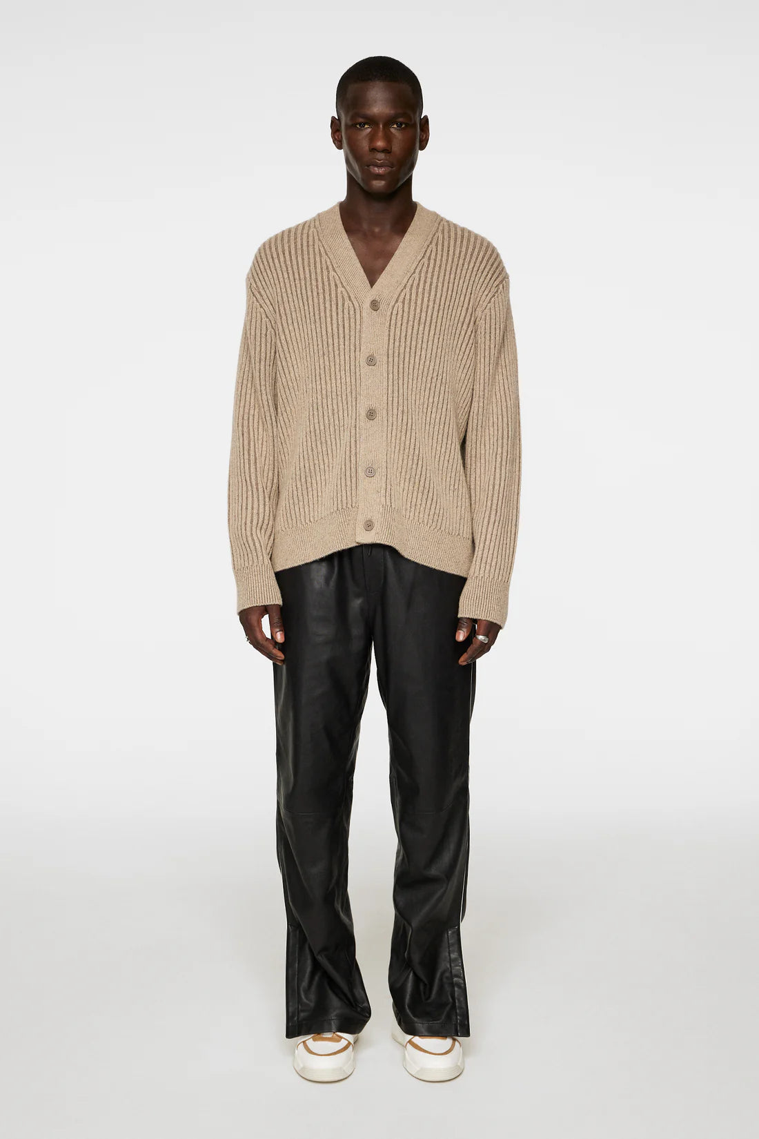 Twin Plated Knit Cardigan, Tiger Brown