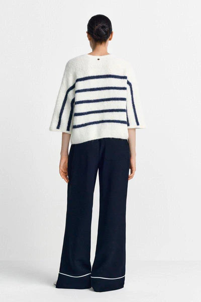 STRIPED SS SWEATER, MIDNIGHT BLUE