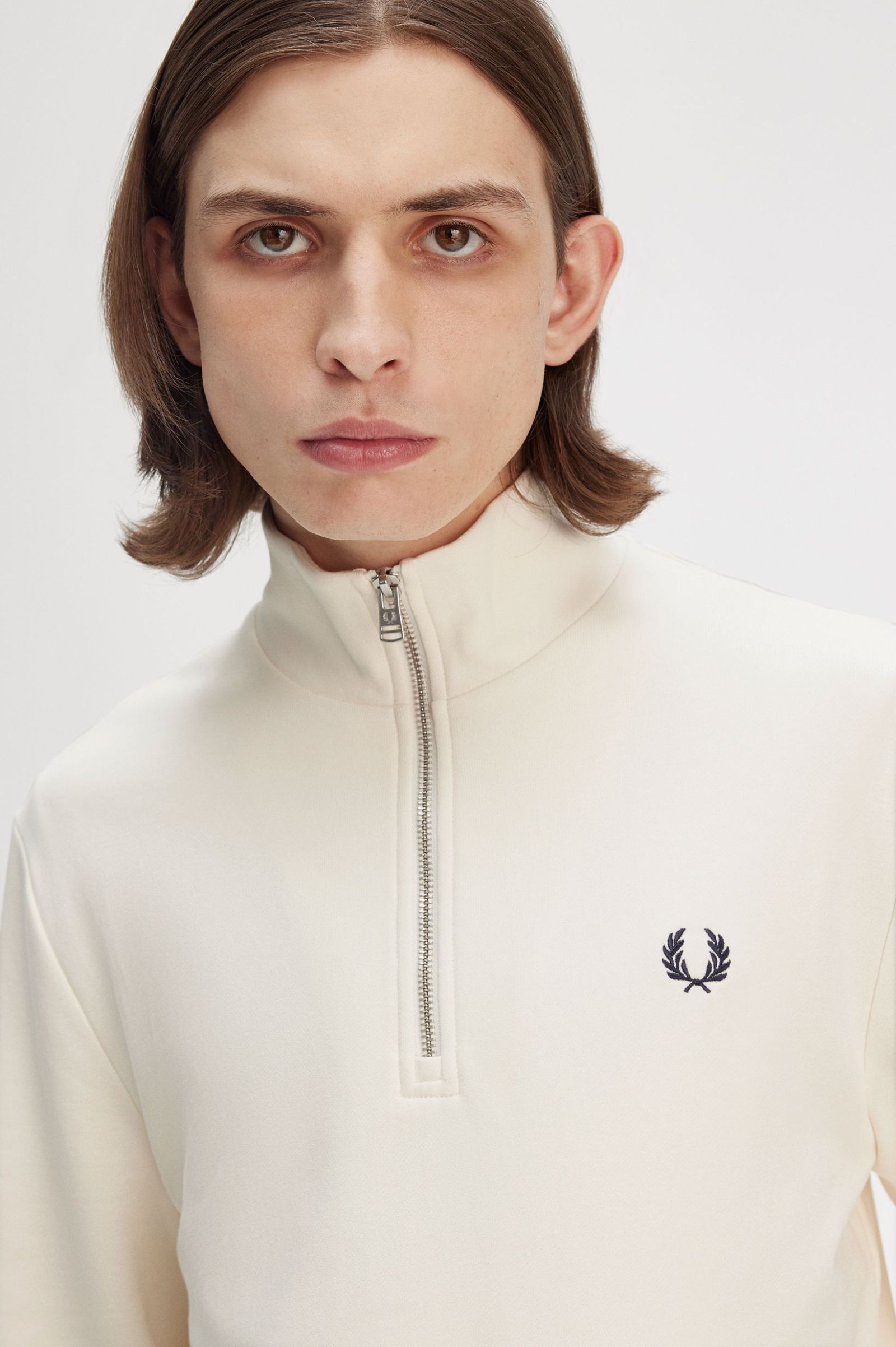 Half Zip Sweatshirt, Ecru/Tennis Blue