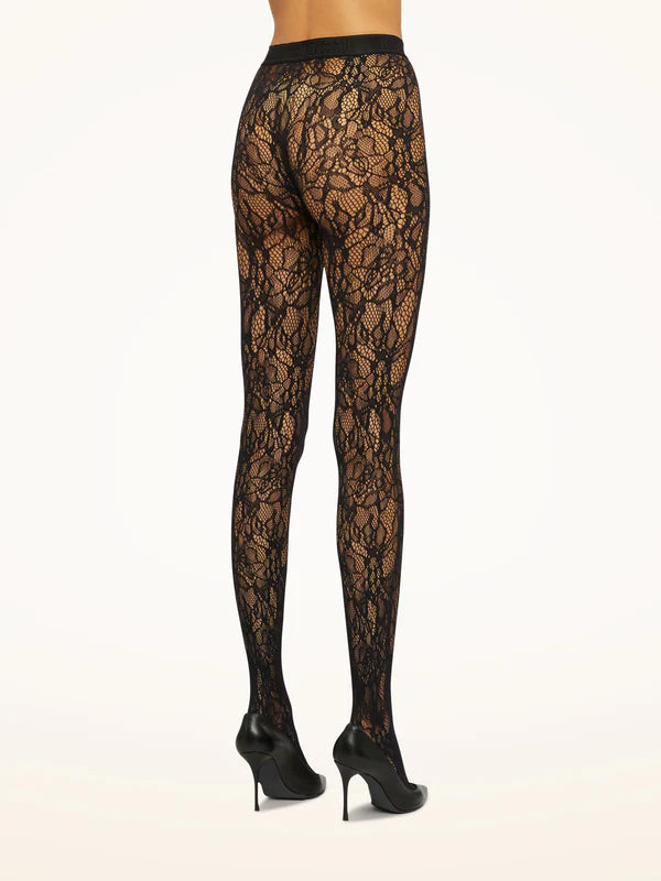 FLORAL NET TIGHTS, BLACK
