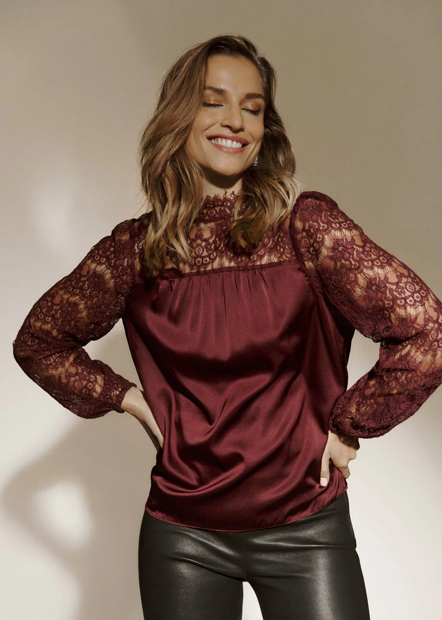JADE SILK LS BLOUSE, TAWNY PORT