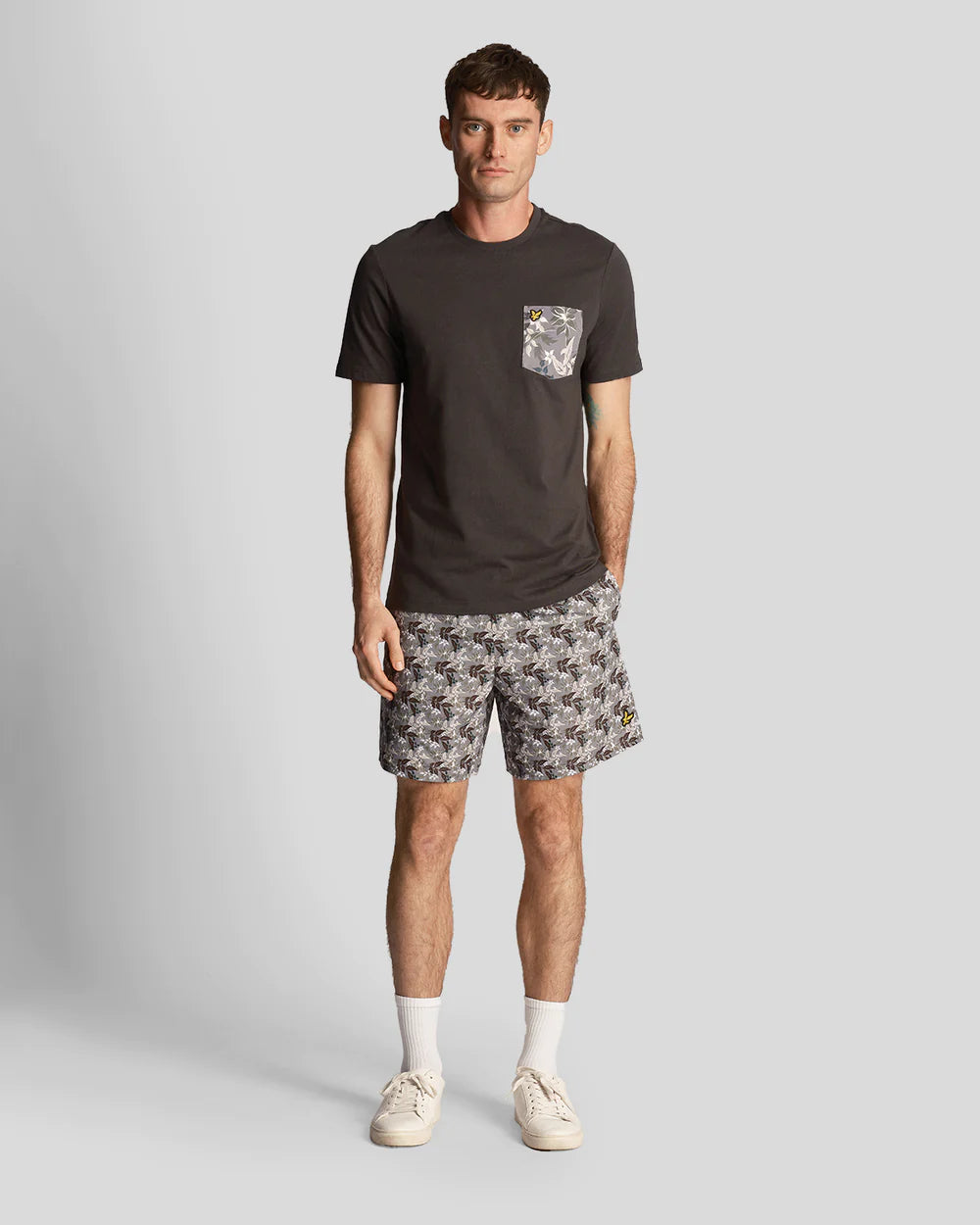 Floral Print Resort Swim Shorts, Gunmetal