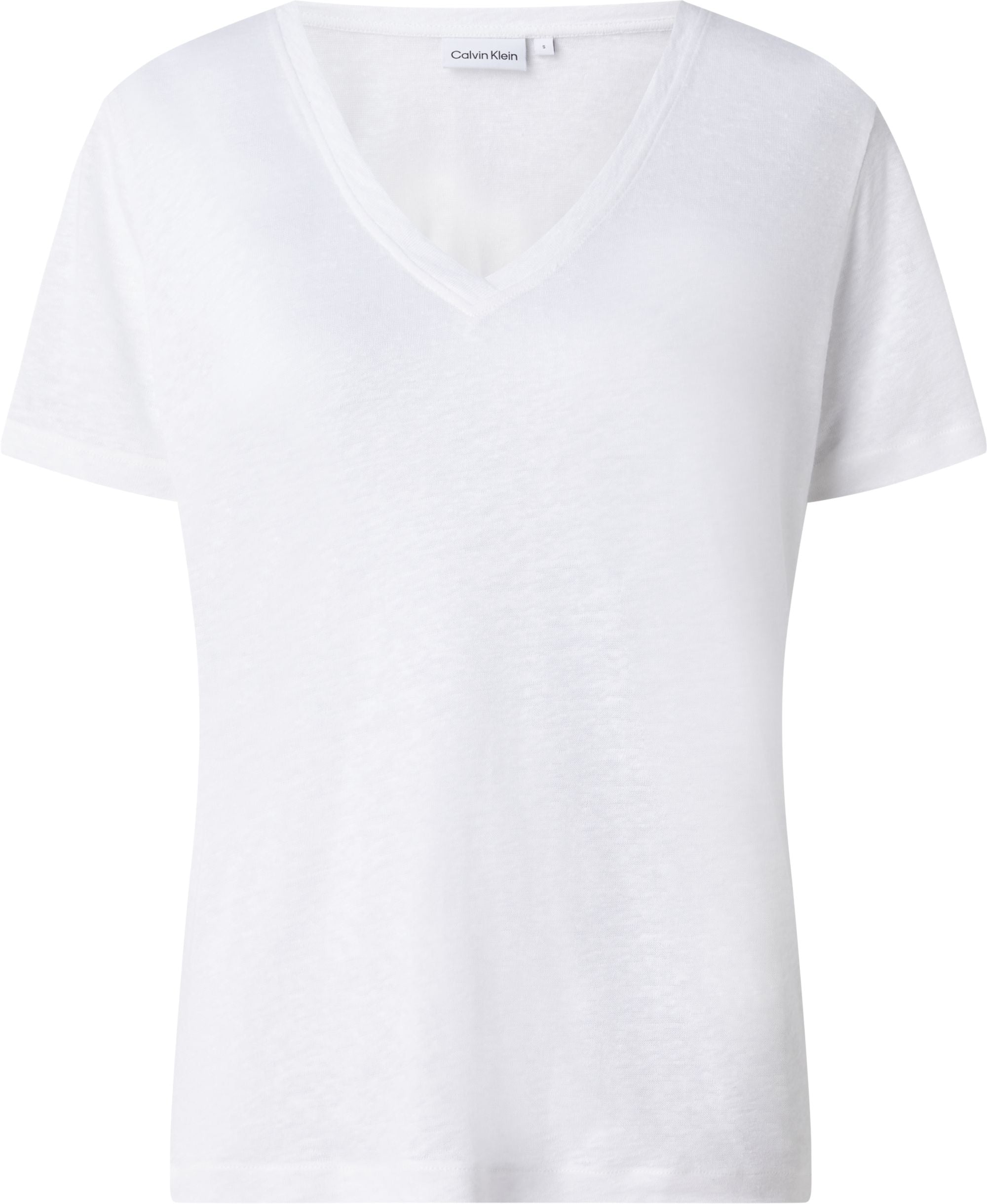 Linen jersey v-neck, bright white