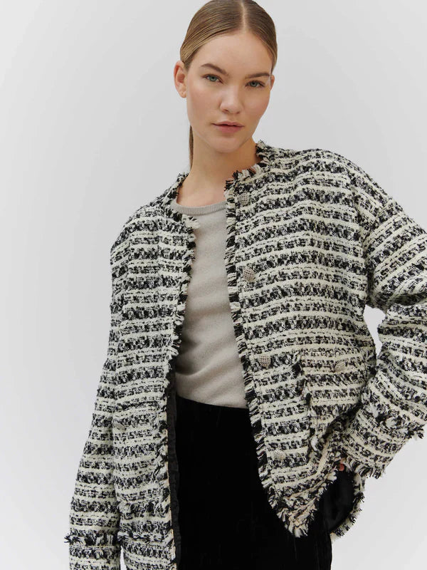BOUCLÉ BLAZER, IVORY BOUCLE CHECK