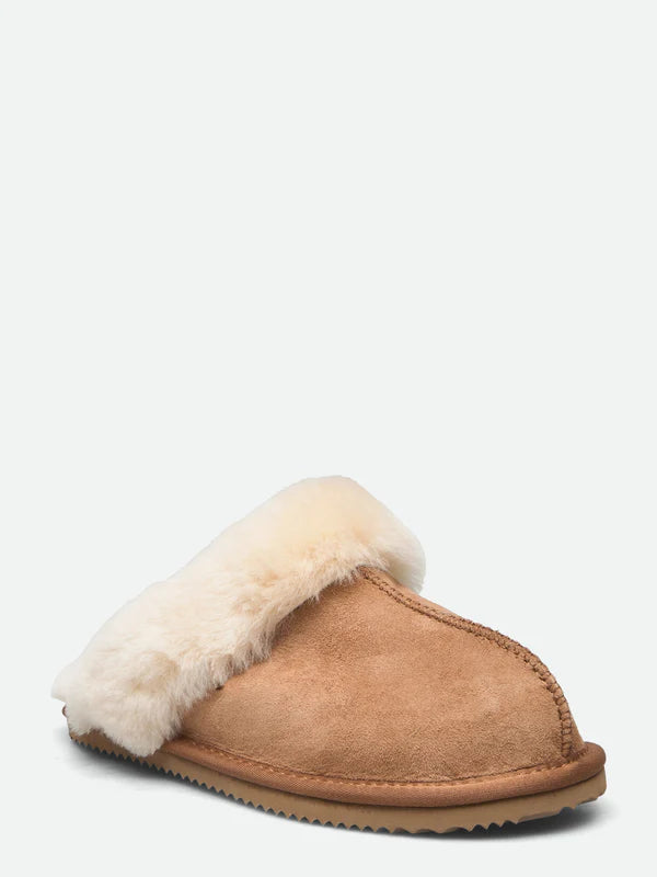 RHSydney Shearling Reversed Slippers, Almond