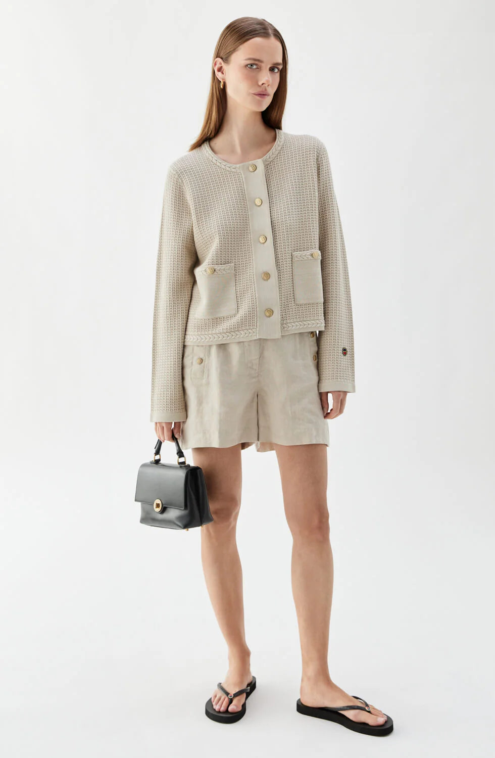 Estelle Solid Cardigan, Sand