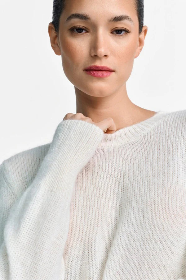 ASYMMETRICAL FINE KNIT SWEATER, PEARL WHITE