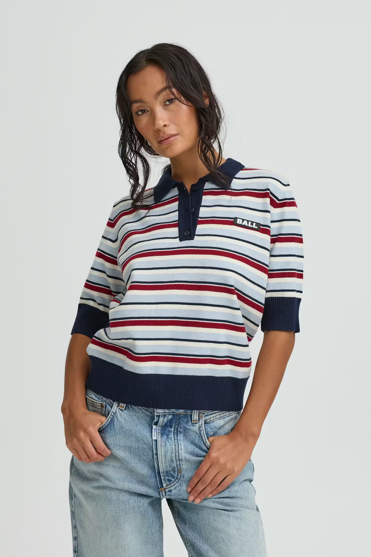 BAMARIETTA KNIT POLO, CELESTIAL BLUE