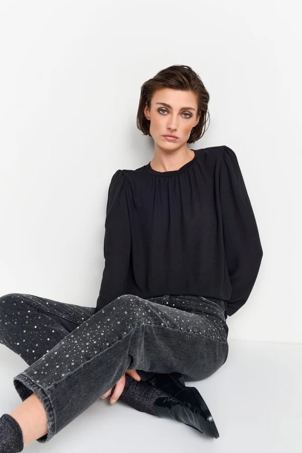 Mat Mix Blouse Recycled, Black