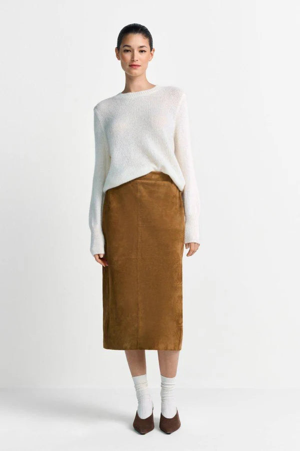 ASYMMETRICAL FINE KNIT SWEATER, PEARL WHITE