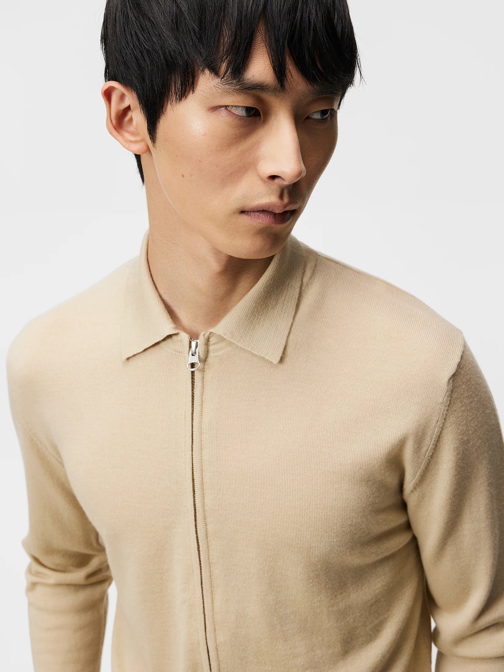 Nyle merino zip cardigan, beige