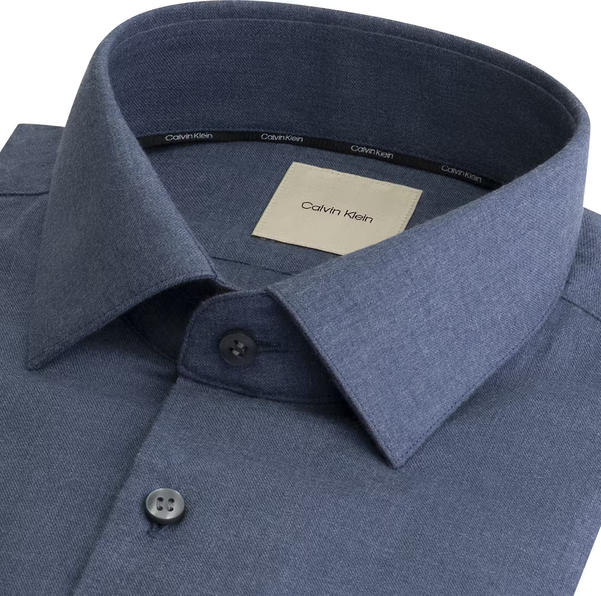 Flannel Solid Slim Shirt, Dark Denim