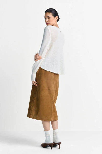 ASYMMETRICAL FINE KNIT SWEATER, PEARL WHITE