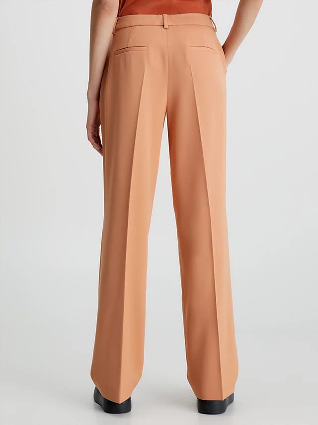 Wool twill pleated straight pant, terracotta