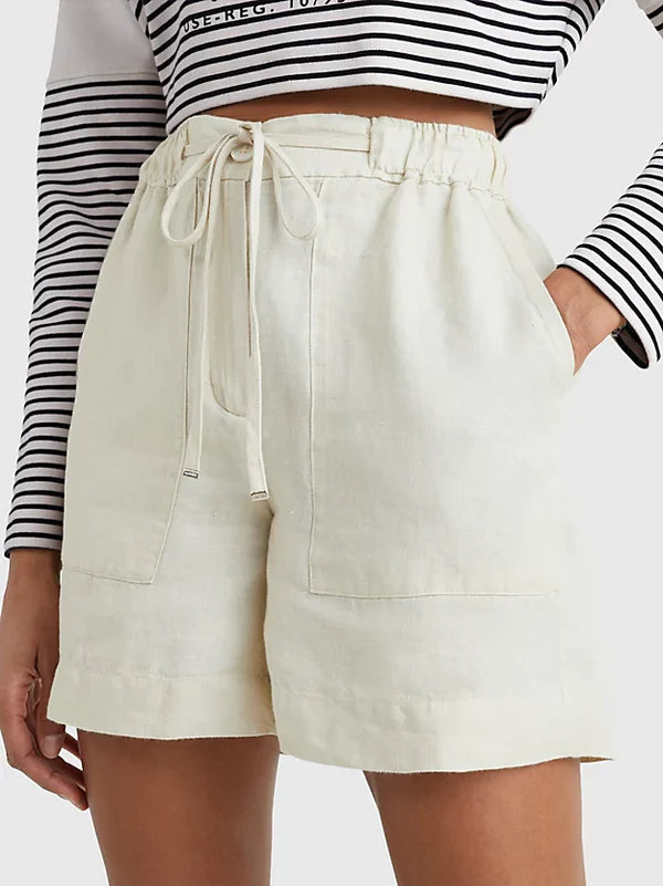CASUAL LINEN SHORTS, LIGHT SANDALWOOD