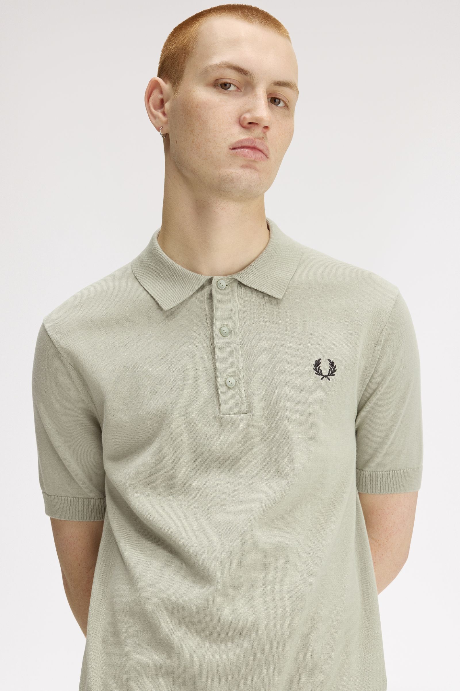 COTTON KNITTED POLO, SEAGRASS
