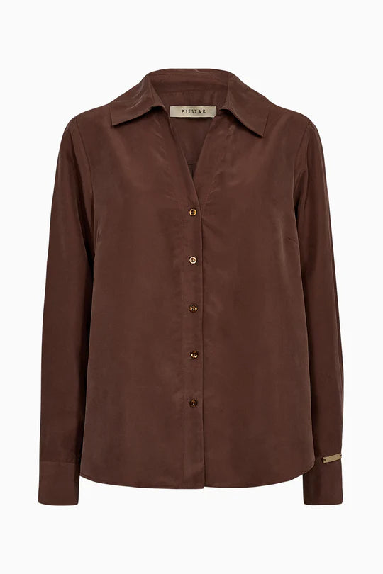 PERCY SILK SHIRT, WARM BROWN