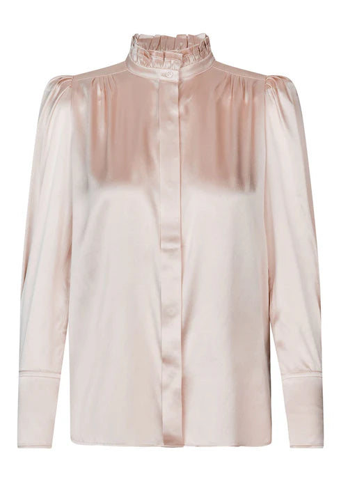 RobertaDea Shirt Bluse w/ Ruffle Details, Champagne