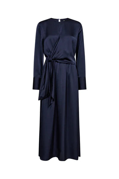 IRIS SATIN DRESS, DEEP NAVY BLUE