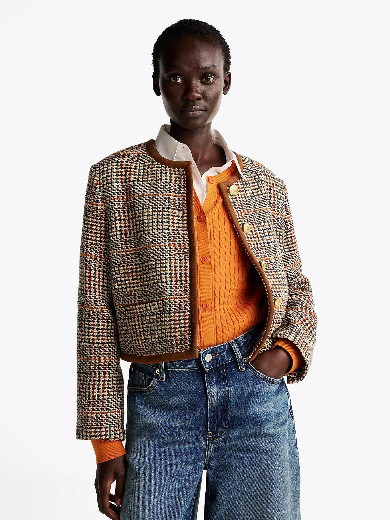 Tweed Wool Mix Check, Brown Beige Check