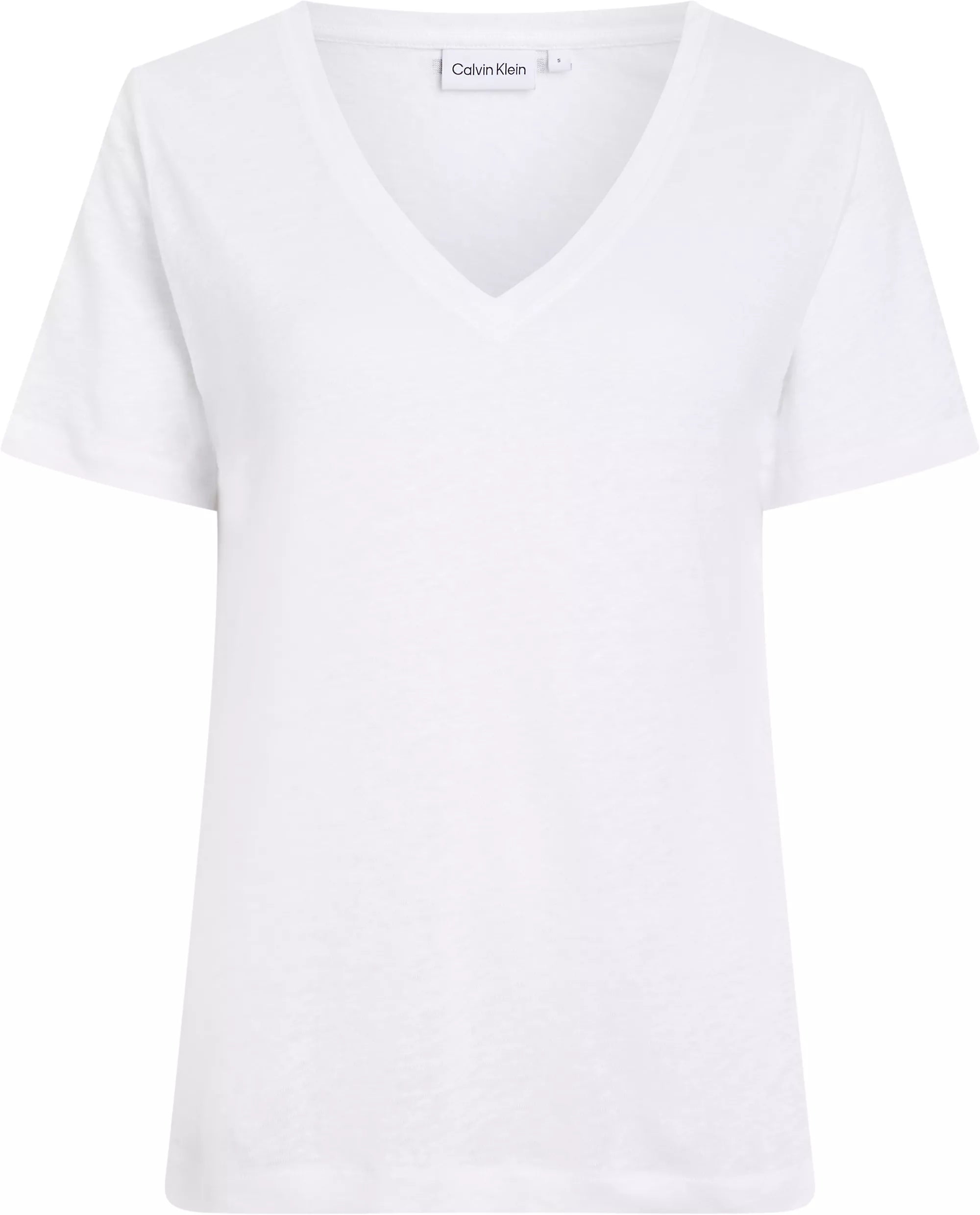 Linen Blend V-Nk Top, Bright White
