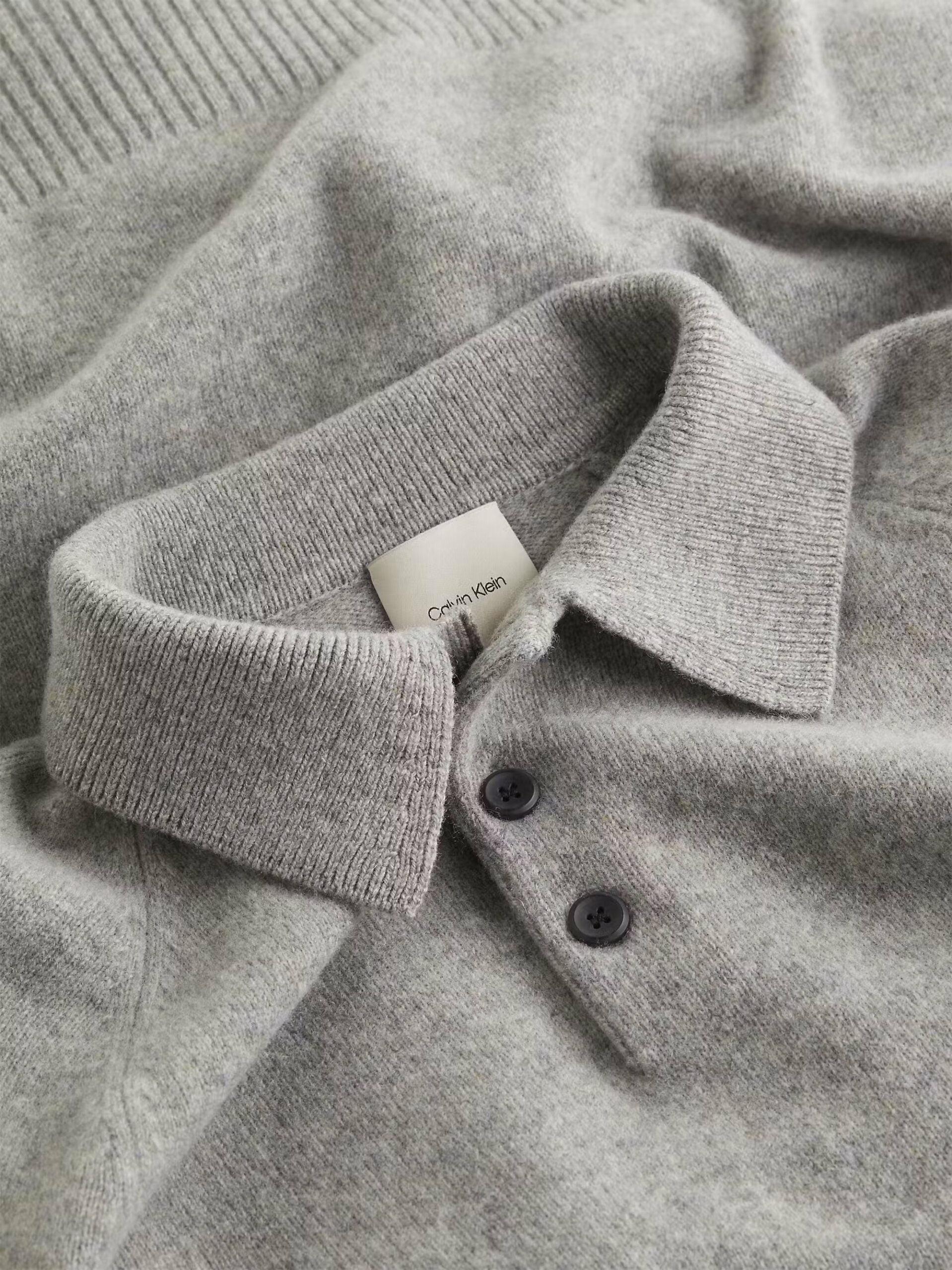 Luxury Wool LS Polo, Mid Grey Heather