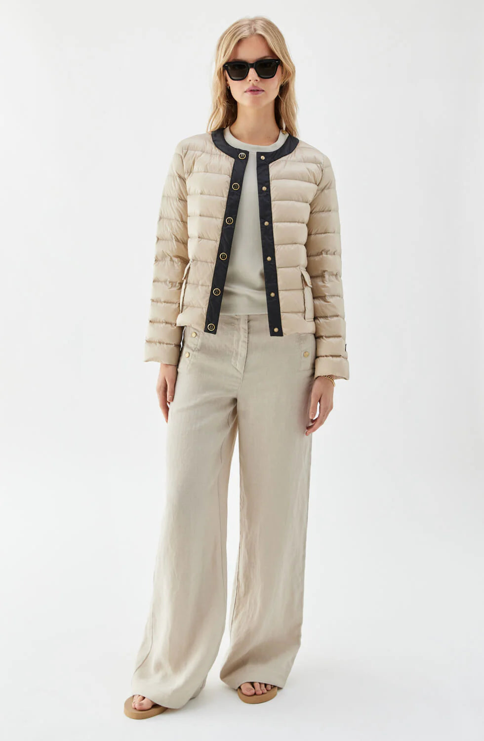 Ida Down Contrast Jacket, Light Beige/Black