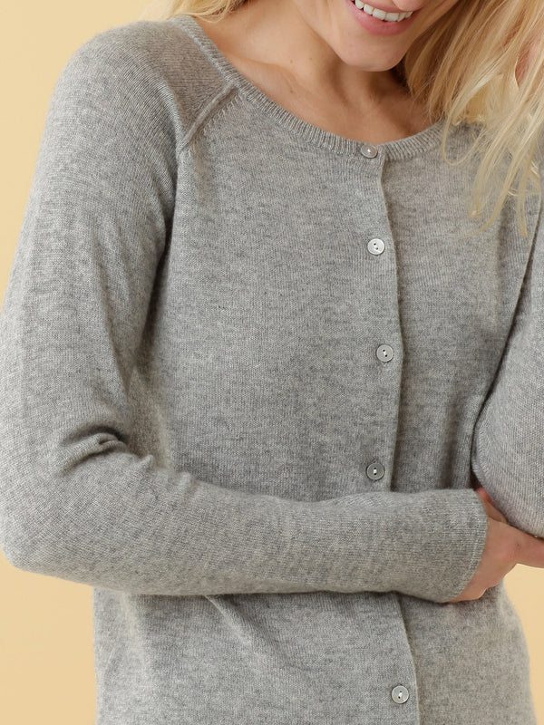 WOOL & CASHMERE CARDIGAN, LIGHT GREY MELANGE