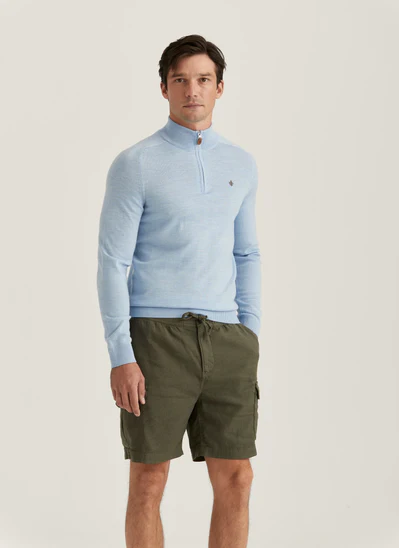 MERINO JOHN ZIP KNIT, LIGHT BLUE