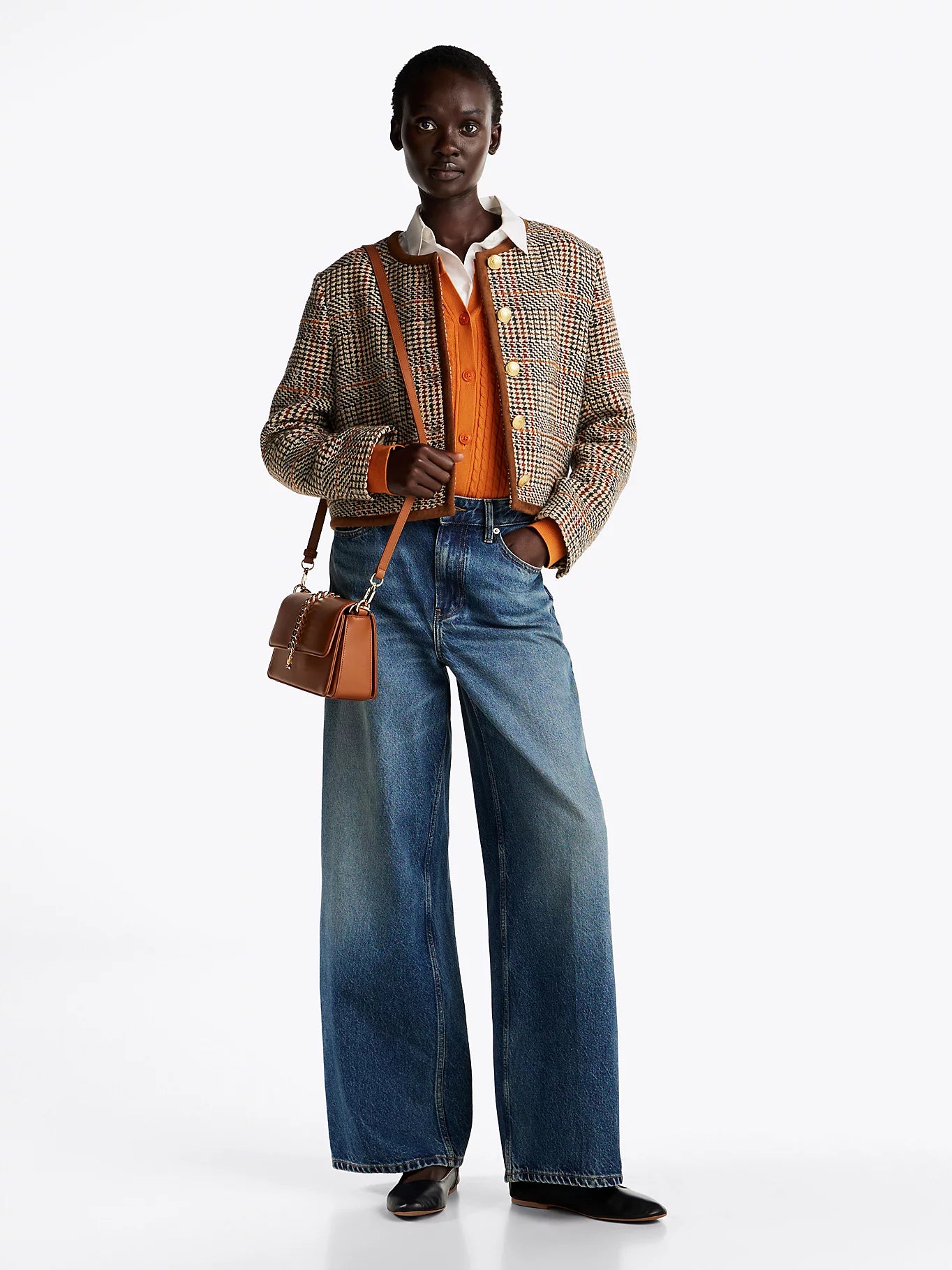 Tweed Wool Mix Check, Brown Beige Check