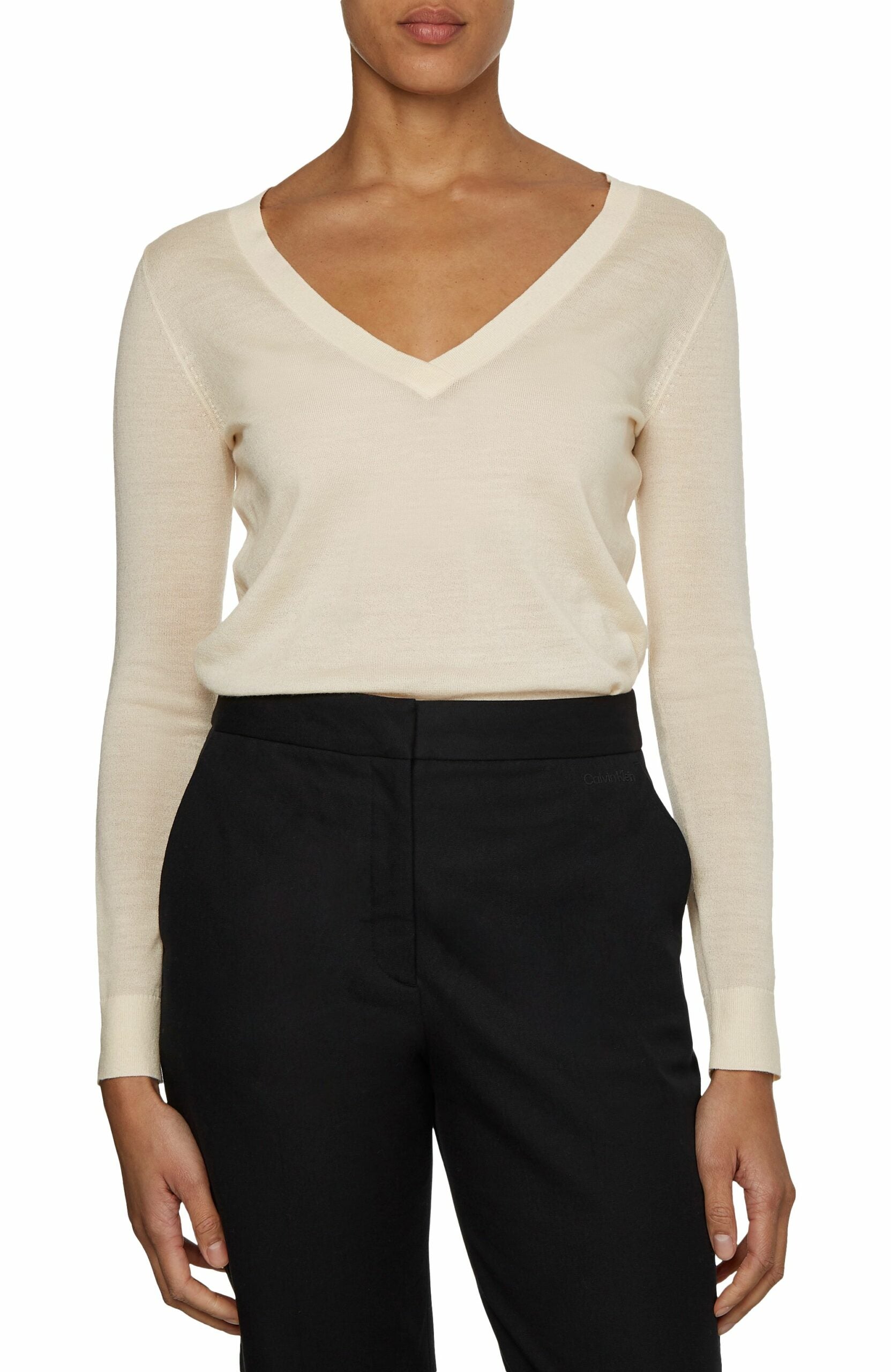 Merino V-neck sweater, tuscan beige