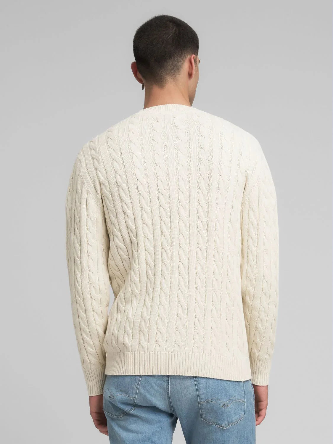 COTTON PULLOVER CABLE KNIT, ICE