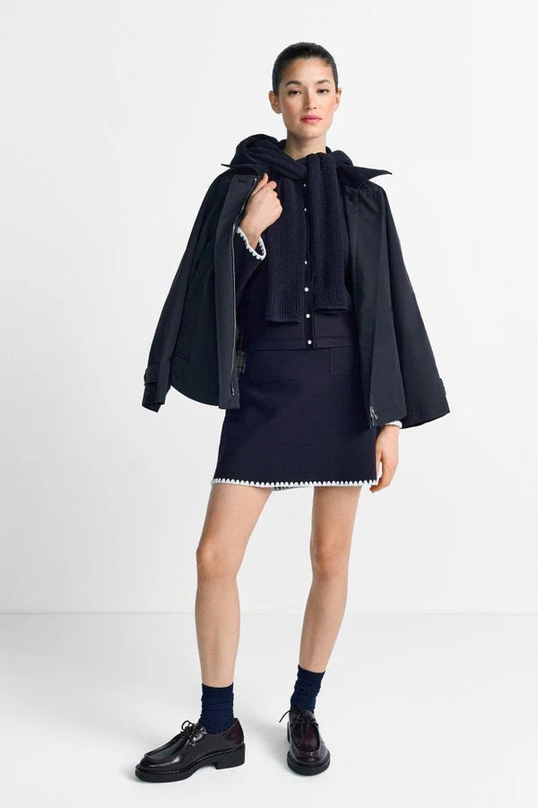 MINI SKIRT W/SCALLOPED HEM, MIDNIGHT BLUE