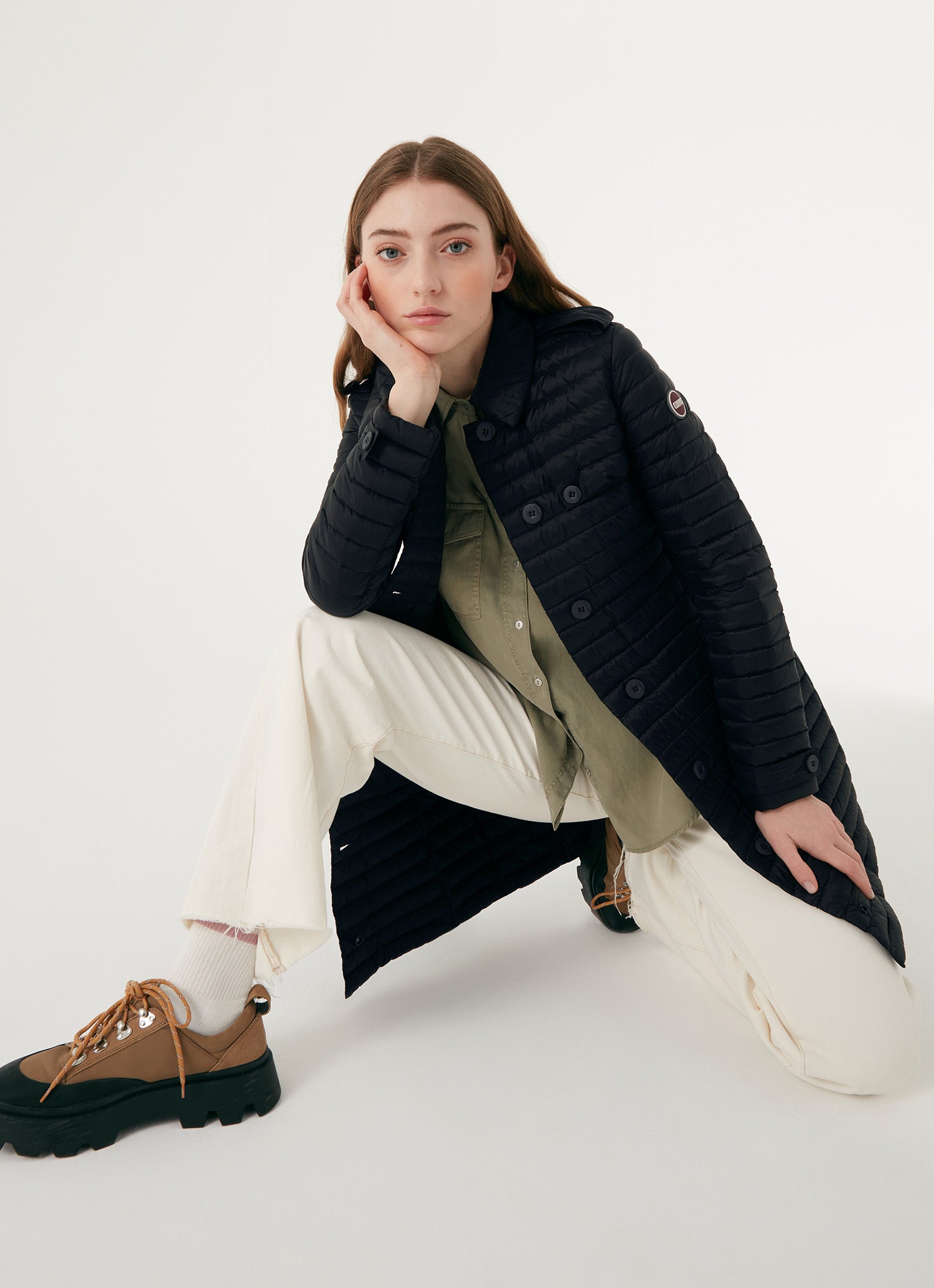 Ladies down jacket w/belt, navy