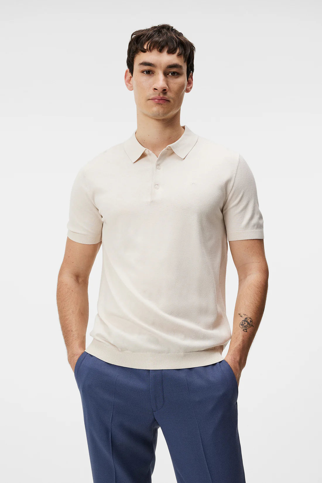 RIDGE RAYON SILK POLO, MOONBEAM