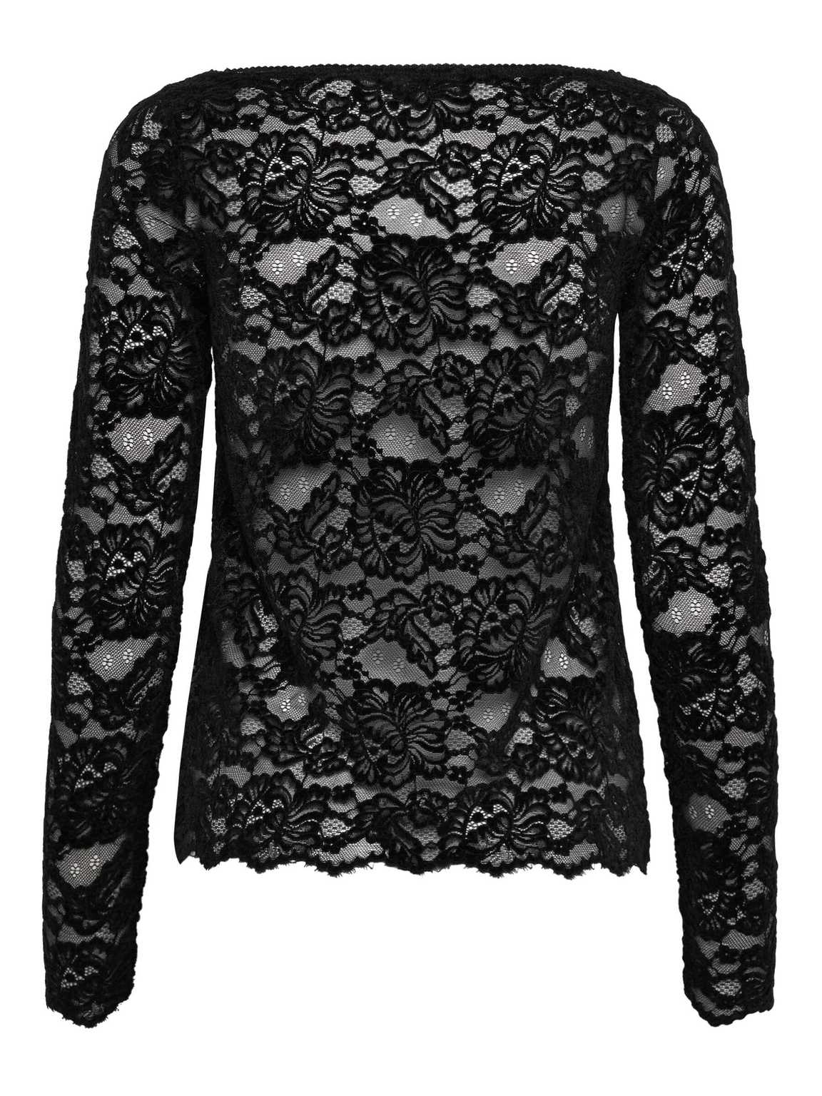 DANIA LACE LS BOATNECK BLOUSE, BLACK