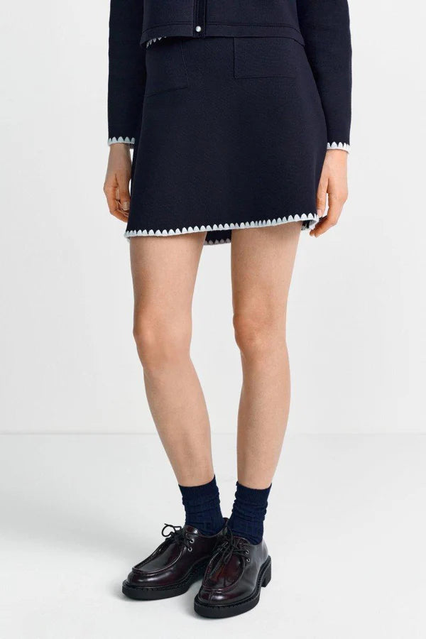 MINI SKIRT W/SCALLOPED HEM, MIDNIGHT BLUE