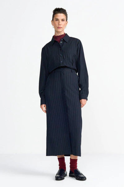 Pinstripe Midiskirt, Midnight Blue