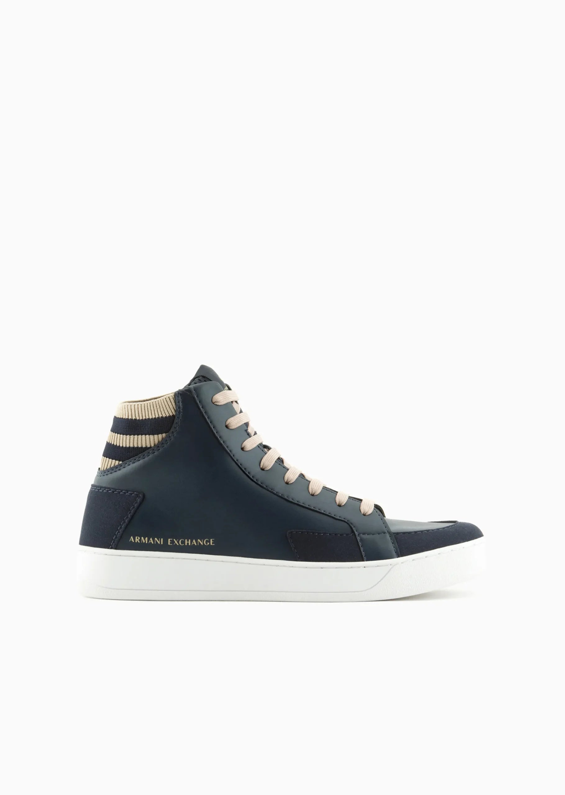 Faux Leather High Top Sneaker (Navy/Cream)