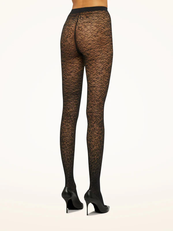 FLORAL JACQUARD TIGHTS, BLACK