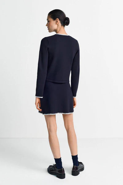 MINI SKIRT W/SCALLOPED HEM, MIDNIGHT BLUE